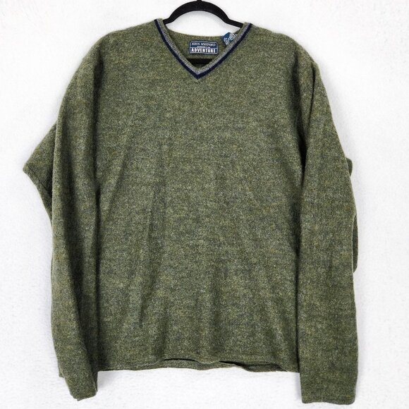 John Ashford Adventure Sweater Mens XL Green V Neck Wool Made in Japan Vintage - Picture 1 of 10